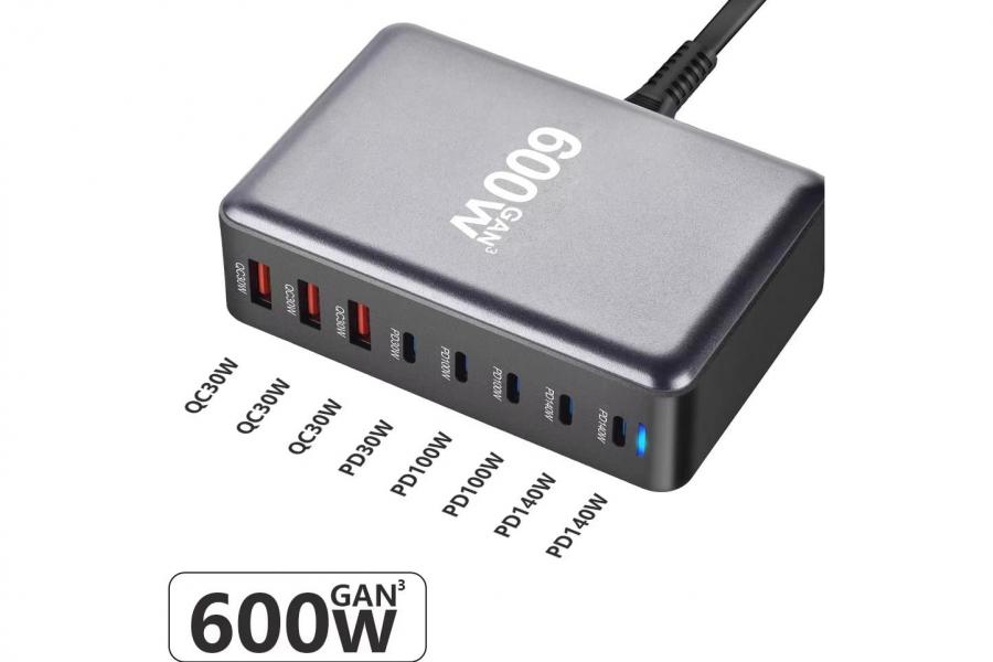 600W GaN 8-портова зарядна станція Mindpure з PD швидкою зарядкою