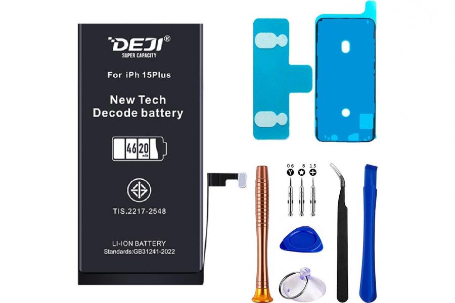 Адаптивний акумулятор (4620 mAh) для iPhone 15 Plus (DEJI) + набір інструментів | Розпізнається iOS як оригінал | Не потребує прошивки