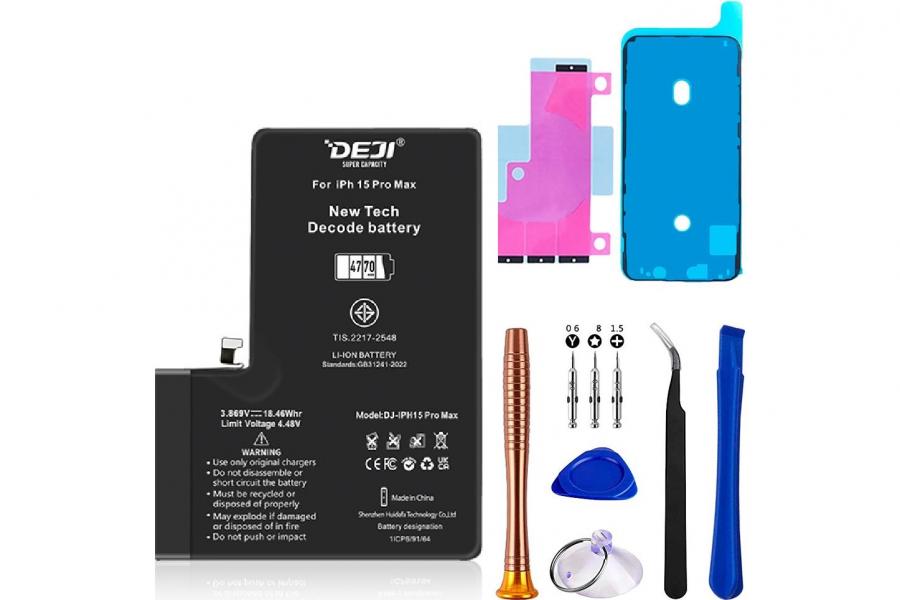 Адаптивний акумулятор (4770 mAh) для iPhone 15 Pro Max A2849 / A3106 / A3108 / A3105 (DEJI) + набір інструментів | Розпізнається iOS як оригінал | Не потребує прошивки