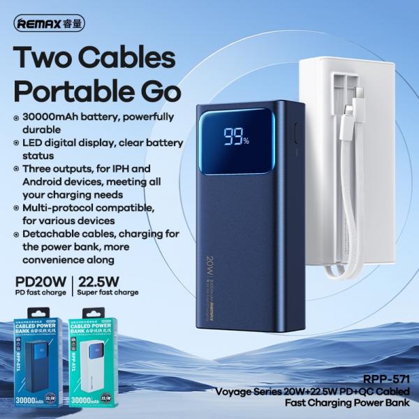 Remax 30000 mAh RPP-571 Blue (Cables+PD+QC)