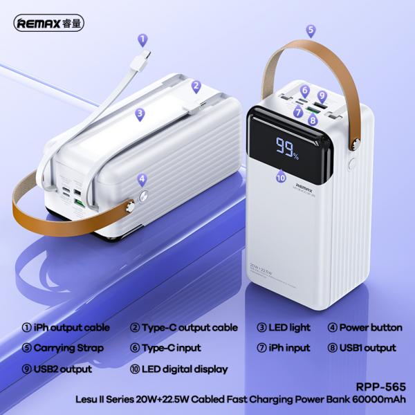 Remax 60000 mAh RPP-565 White (Cables+LED+PD+QC)