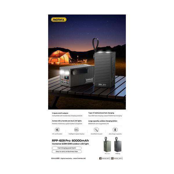 Remax 60000 mAh RPP-609 Pro Grey (LED+PD+QC)