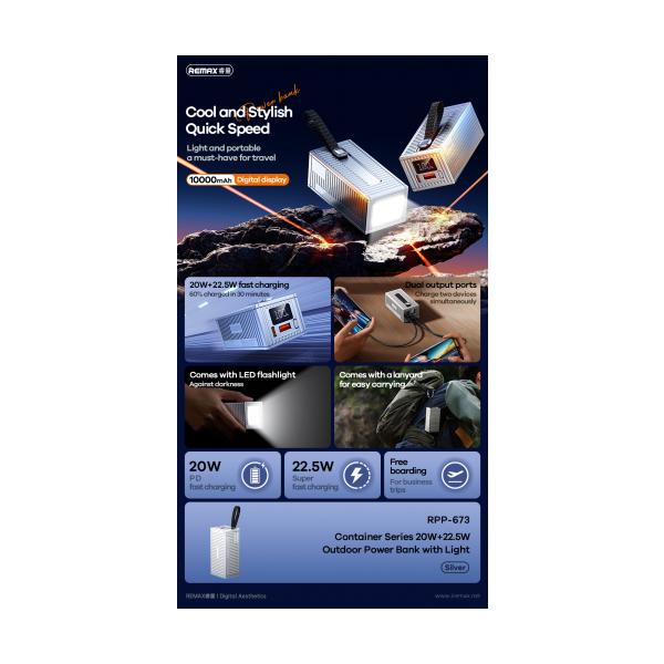 Remax 10000 mAh RPP-673 Silver (LED+PD+QC)